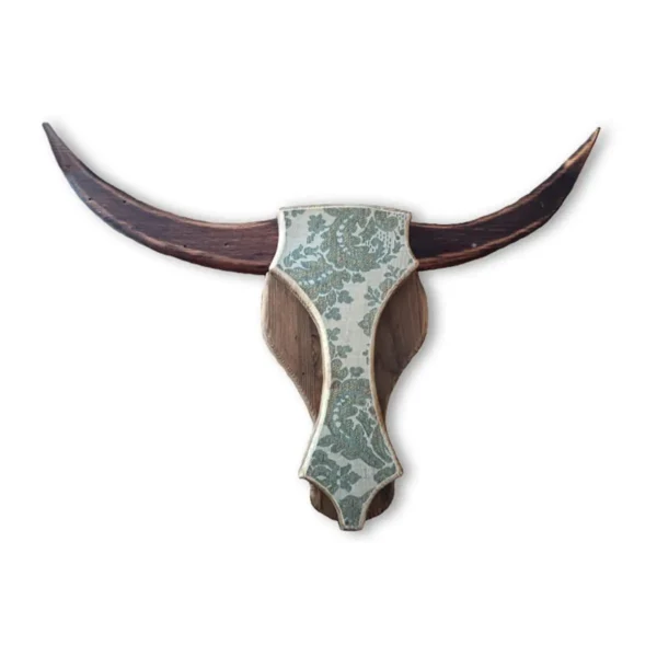 Antique Damask Wooden Bull Heads (Set of 3)