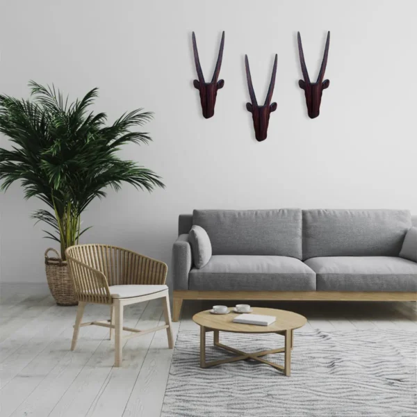 Brown Wooden Antelope Heads Wall Art (Set of 3)
